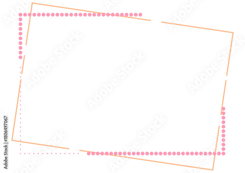 傾いた長方形と水玉模様のデコレーション枠・ピンクのドットとオレンジの線で構成された抽象的なフレーム