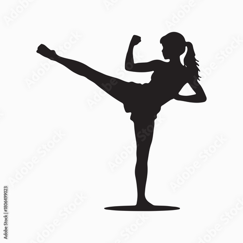 Woman Performing High Kick Martial Arts Silhouette