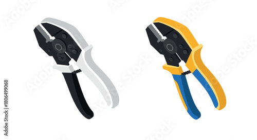 Isometric wire strippers with colorful blue and yellow handle on white background