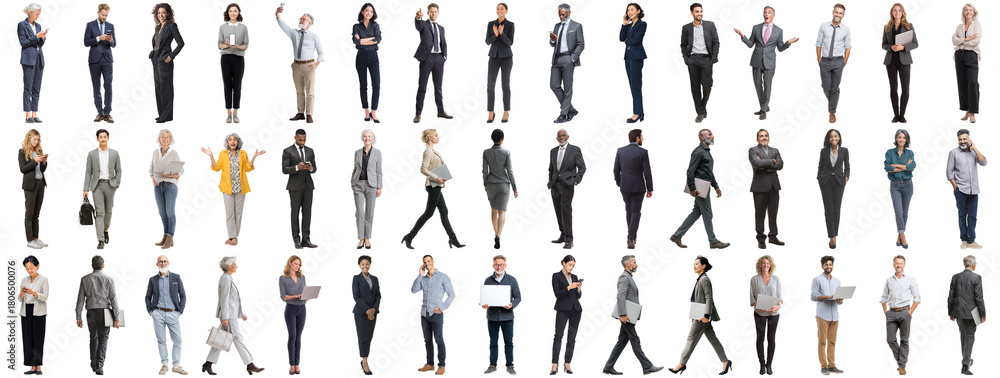 Obraz premium Set of business people in various actions on isolated background. Businesspeople, businesswomen, businessmen office worker in full body length studio professional shot in casual and formal wear