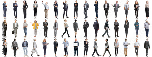 Set of business people in various actions on isolated background. Businesspeople, businesswomen, businessmen office worker in full body length studio professional shot in casual and formal wear