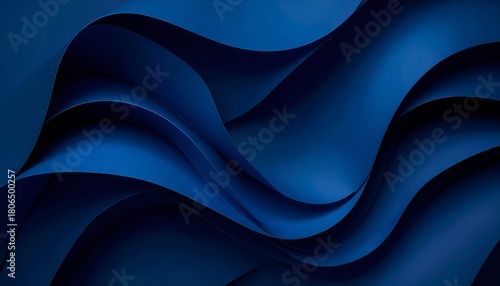 Abstract art of layered, undulating waves in shades of blue with highlights