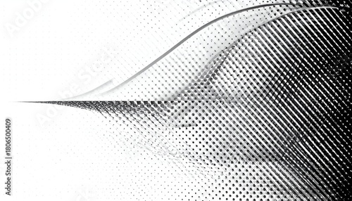 Abstract black and white wavy design with dotted texture
