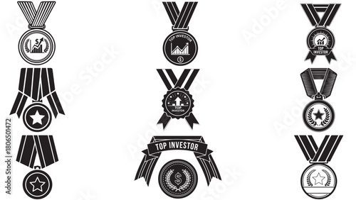Ribboned medal for top investor — award badge emblem recognizing high-performing investors, top returns and distinguished portfolio management