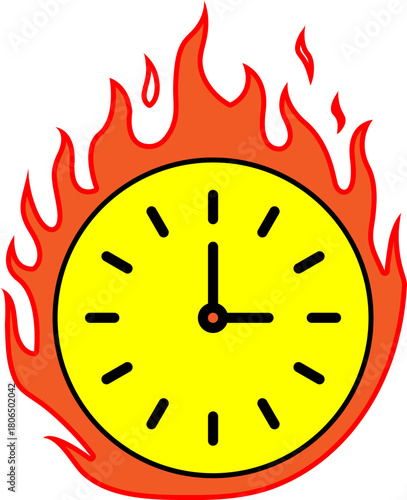 Clock on fire symbolizing urgency and time running out