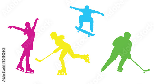 Colorful silhouettes of athletes engaging in various sporting activities