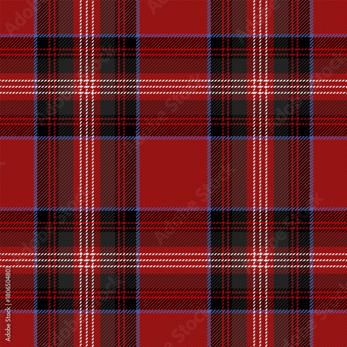 Christmas and new year tartan plaid. Scottish pattern in black, red and white cage. Scottish cage. Traditional Scottish checkered background. Seamless fabric texture. Vector illustration