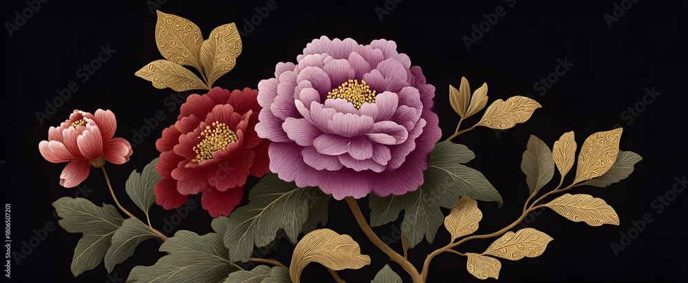 Naklejka premium Intricate floral patterns embody the spirit of asian nature-inspired design.