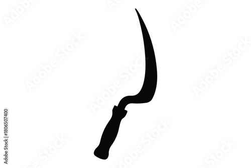 Grass sickle silhouette vector, sickle tool black silhouette