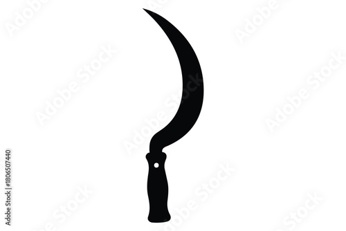 Grass sickle silhouette vector, sickle tool black silhouette