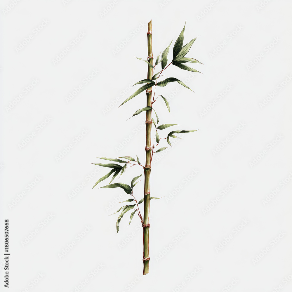Fototapeta premium Bamboo stalk with green leaves illustration graphic