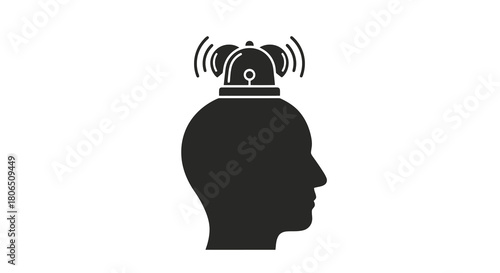 Alert alarm concept icon Silhouette of a head with a siren on top, representing awareness