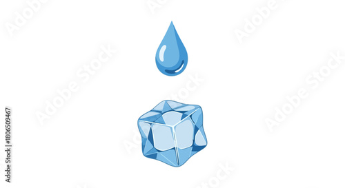 Ice Cube and Water Drop Illustration A Refreshing and Cool Graphic Element
