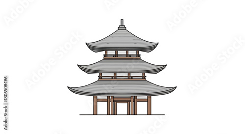 Minimalist vector illustration of a traditional Asian pagoda temple, a symbol of serenity and cultural heritage