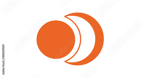 Solar and Lunar Eclipse Icon Graphic with Celestial Orange Orbit Symbol