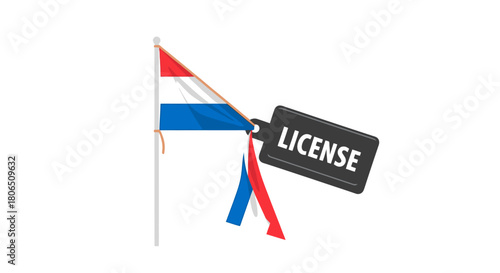 Netherlands flag with license tag representing permission, authorization, and legal aspects within the country