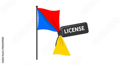Vector icon of a flag with a license tag, symbolizing intellectual property, copyright permission, and legal usage rights