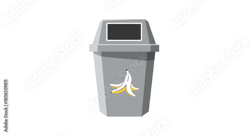 Iconic illustration of a clean waste receptacle featuring a banana peel emblem, promoting proper refuse handling and ecological awareness