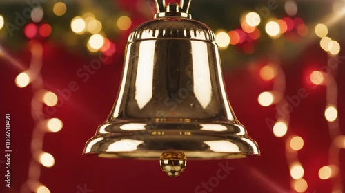Wallpaper Mural Golden bell ornament with festive lights background Torontodigital.ca