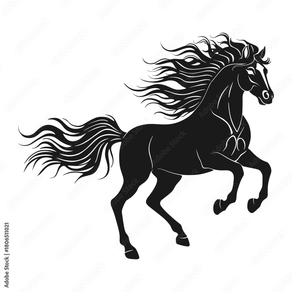 Obraz premium Wild Rearing Horse Silhouette with Flowing Mane