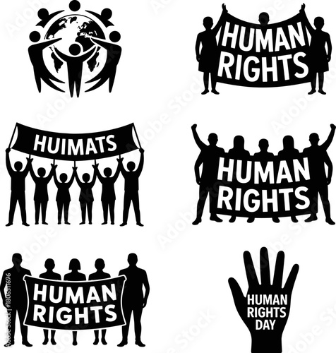 Human Rights And Community Unity Symbols Diverse People Protestors Banner Heart Symbol Hands Releasing Dove Minimalist Flat Design Element Pack For Infographics Websites Apps And Awareness