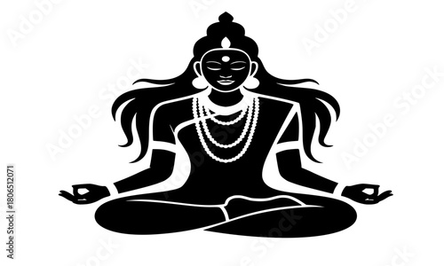 Goddess Lakshmi or Parvati Meditating in Lotus Pose Silhouette, Traditional Hindu Goddess Icon, Spiritual Yoga and Divine Power Vector