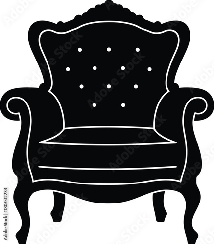 Elegant black silhouette of a vintage armchair with ornate detailing