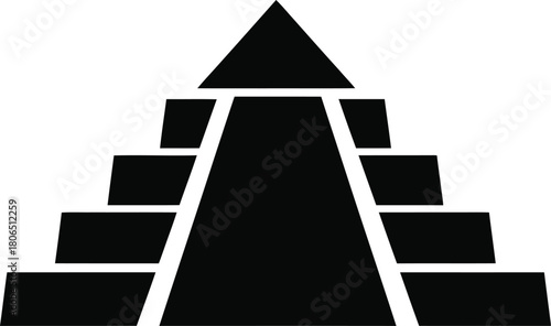 A simple black silhouette of a tiered stepped pyramid structure