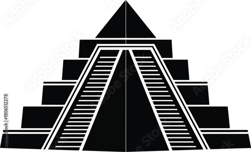 Simple black and white illustration of a stepped pyramid structure