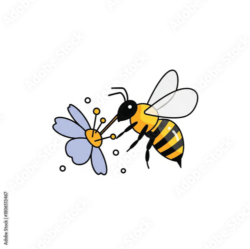 Bee collecting nectar vector icon on white background 