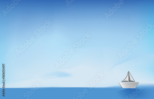 Sailboat in the sea,bright blue sky background
