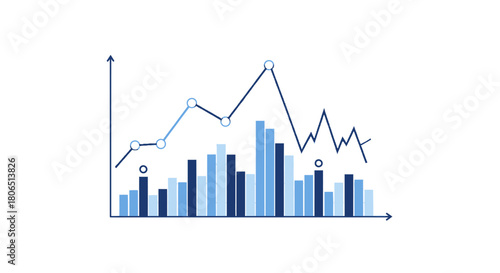 Data analysis visualization with bar graphs and line charts displaying trends and analytics