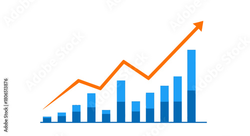 Illustration of exponential business growth with ascending bar graph and arrow leading to success