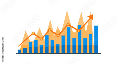 Animated financial chart displaying growth with ascending bars and upward arrow signal