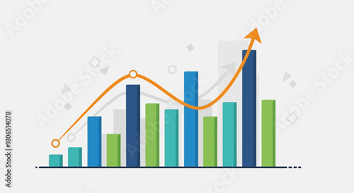 Growth analysis with ascending graph and colorful columns representing the increase process