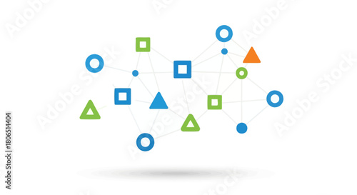 Networked geometric shapes illustrate connectivity data flow and information exchange