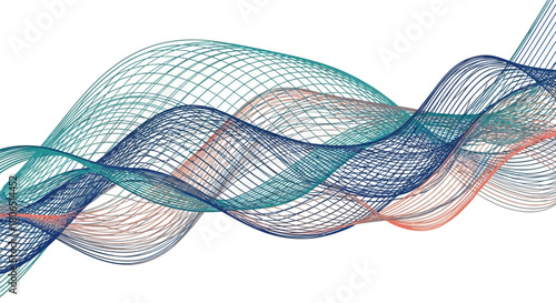 Flowing colored wireframe waves on a white background create an elegant visual harmony