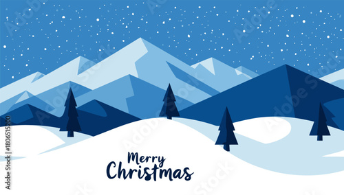 Winter landscape with snowy mountains and festive christmas greetings for holiday season