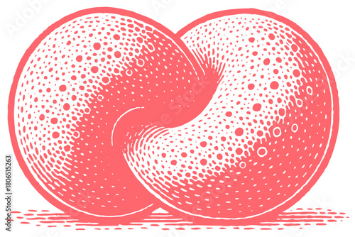 Abstract geometric figure of a twisted torus or intertwined circles. Hand-drawn vector illustration in a vintage, retro woodcut or engraving print style.