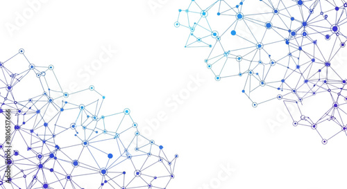 Complex interconnected network of nodes and lines on a clean white background for technical concepts