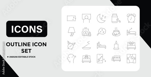 Sleep and Relaxation Outline Icon Set for Web and Mobile Design