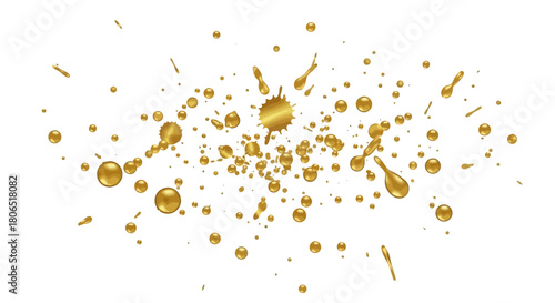 Abstract golden fluid burst explosion on white background offering luxury feel texture