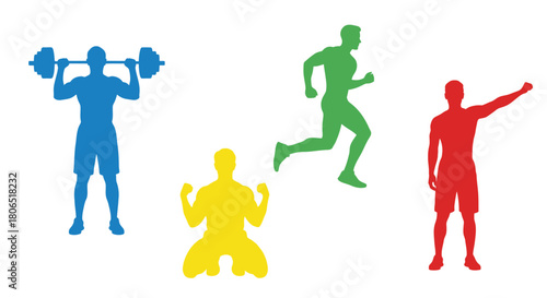 Colorful silhouettes depicting various sports and fitness activities in action