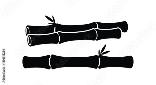 Black and white illustration depicting several sections of bamboo stalks