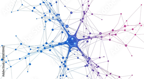 Abstract Neural Network Connection Structure with Blue and Purple Gradients on White Background