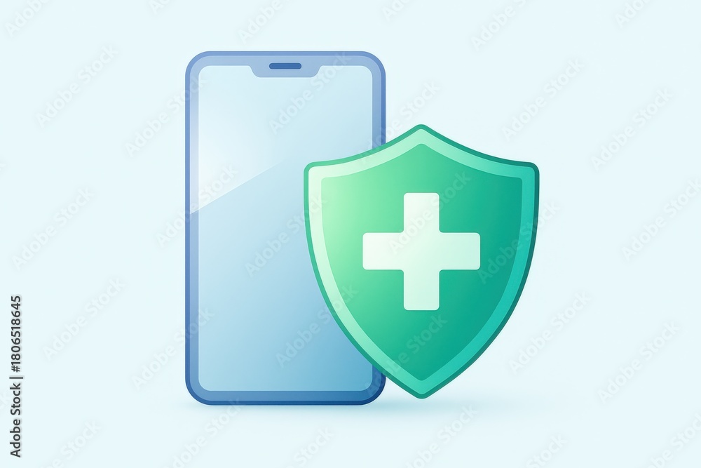 Fototapeta premium Digital health security concept illustrating smartphone with protective shield symbolizing data privacy and online safety measures ensuring secure mobile experiences for users