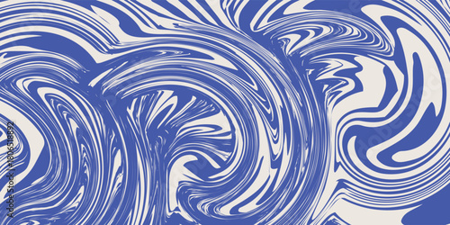 Blue wavy lines abstract background. Trendy psychedelic retro style backdrop. Waves, swirl and twirl pattern. Twisted distorted vector texture. Y2k aesthetic design. eps 10