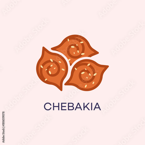 Three Moroccan Chebakia Pastries  Traditional Dessert Illustration