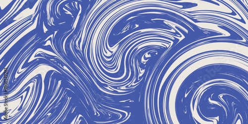 Blue wavy lines abstract background. Trendy psychedelic retro style backdrop. Waves, swirl and twirl pattern. Twisted distorted vector texture.