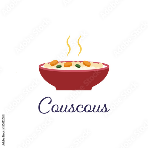 Warm Couscous Bowl  Flat Vector Food Illustration